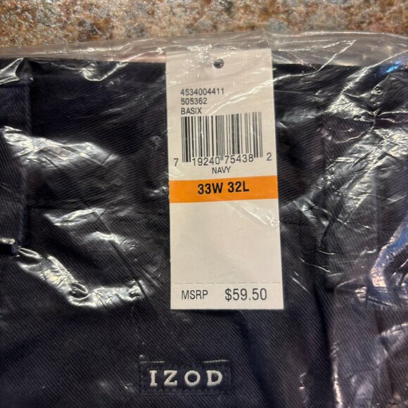 NWT Men's IZOD American Chino Double Pleat Classic Fit Chino Pants Navy 33W 32L - Picture 7 of 12